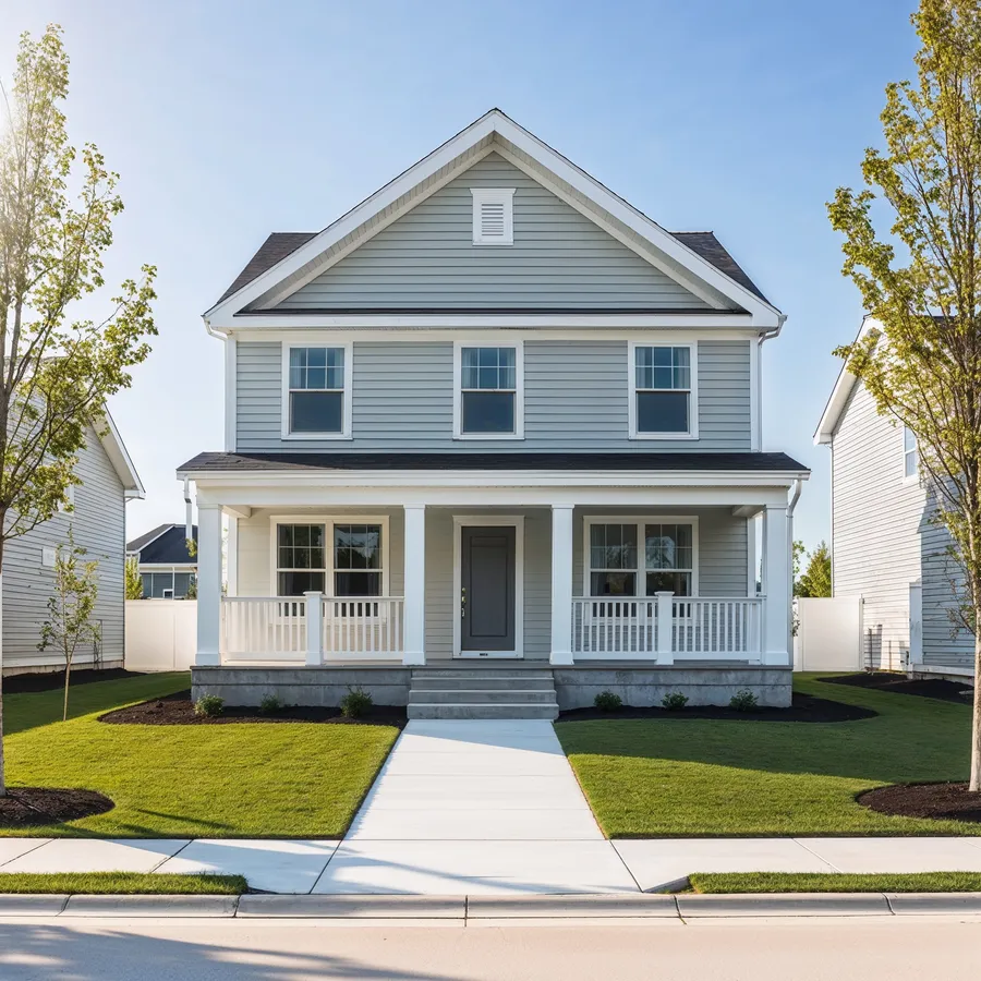 Newly built colonial-style home with front porch