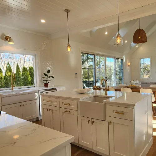 Open great room with vaulted ceiling